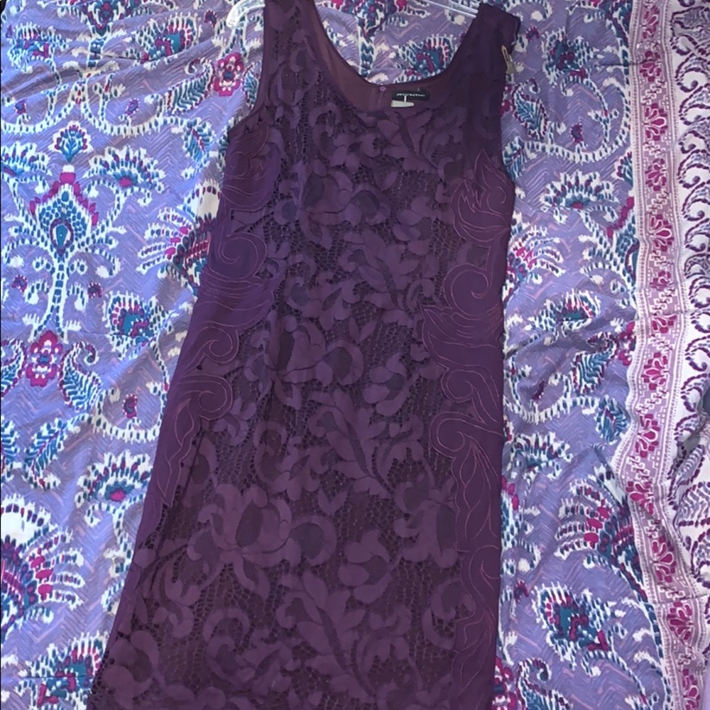 Josie Natori purple lace sleeveless dress